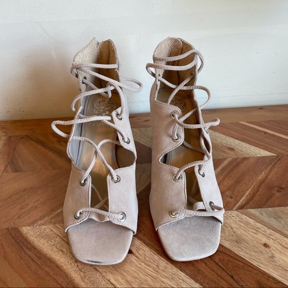 Vince Camuto Nahara Sandals Tan Suede Lace Up - Picture 2 of 7